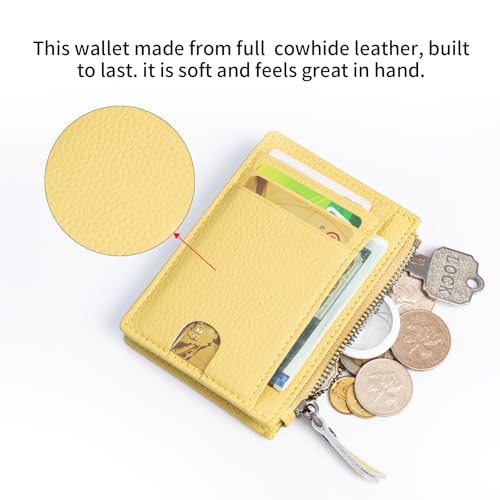 Image of Slim Wallet for Women Small Leather RFID Blocking Credit Card Holder Minimalist Front Pocket Wallet with Coin Purses & Pouches,Yellow