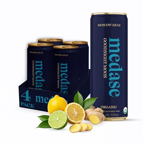 MEDASE Moscow Mule "Goodnight Moon" Non-Alcoholic Mocktail (12oz 4 Pack) Authentic Taste, Healthy and Organic Drink, Alcohol Free Beverage, Low Calorie, Gluten Free, Vegan, GMO Free