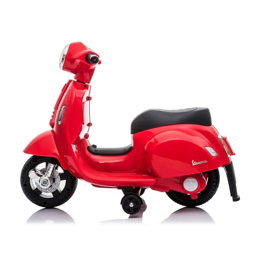 LEMODO Elektrofahrzeug Vespa in rot, Kinder Motorrad ab 18 Monate, Elektromotorrad mit Licht und Sound, Kinderroller mit abnehmbaren Stützrädern, Lizenziertes Kinderfahrzeug – Bild 5
