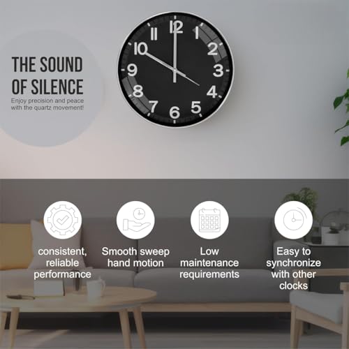 Image of TEKCOOL Digital Wall Clock 12 inch Silent Quartz Decorative Non-Ticking Classic Clock Battery Operated Round Easy to Read for Room /Home /Kitchen /Bedroom /Office /School (Black Silver)'
