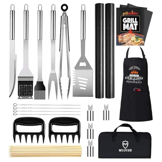 Grillbesteck mit Grillschürze für männer,21-teilig Edelstahl Grillset Grill Zubehör,grillzubehör männer geschenk mit Grillschürze für männer,Grill zangenset,Komplette BBQ Grillwerkzeug-Set Camping