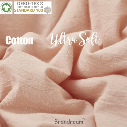 Image of Brandream Boho Bohemian Girl Baby Nursery Crib Bed Skirt Dust Ruffle - Neutral Solid Color Blush Farmhouse Chic 100% Washed Cotton Ruffle