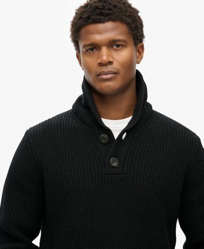 Superdry Para Homem. M6110620A Camisola Preta Com Gola Xaile (M), Preto, Casual, Lã, AcríLico - 3