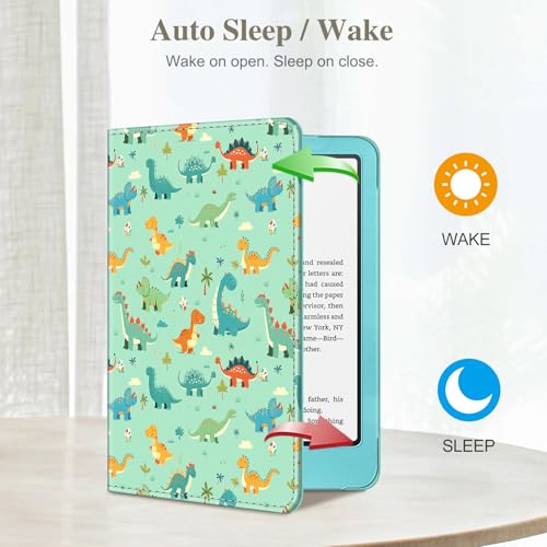 Image of Fintie Case for 7 inch /6.8 inch Kindle Paperwhite(12th /11th Generation-2024 /2021) and Kindle Colorsoft Signature Edition -Slim Foldable Stand Cover Auto Wake /Sleep for Paperwhite 2024, Dinosaur