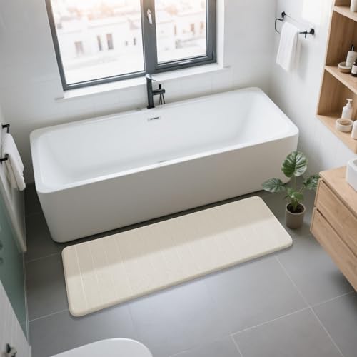 Yimobra Bathroom Runner 60"x24", Non Slip Memory Foam Bath Mat, Super Soft Water Absorbent Hallway Carpet, Machine Washable Rug for Vanity Tub Shower, Cream by Yimobra - Used condition - Image 7