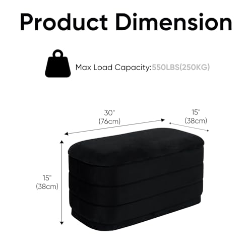 Image of 30 inch Velvet Storage Ottoman Bench with Wooden Tray Lid, Folding Large Upholstered Ottoman Footstool for Living Room, Rectangular Padded Foot Rest for Bedroom Living Room Dorm, Black