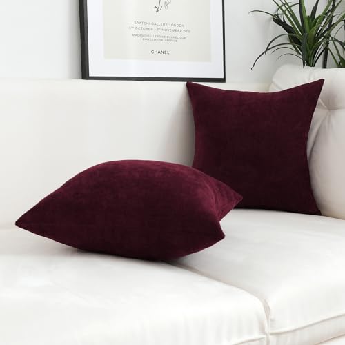 Jeneoo Burgundy Decorative Throw Pillow Covers Soft Chenille Comfy Solid Couch Cushion Case Decor thumb #1