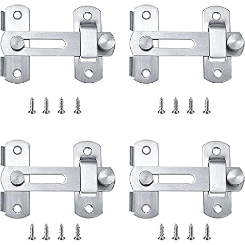 Lxoraziy Door Lock, 4 Pieces Stainless Steel Door Latch Lock, Steel Safety Door Lock,Bolt Lock, Flip Hasp Latch for Windows, Cabinets and Door Cover