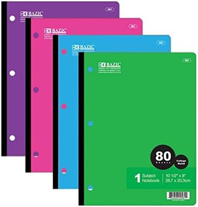 6 Pk, BAZIC 581 College Ruled 80 Sheets Wireless Notebook