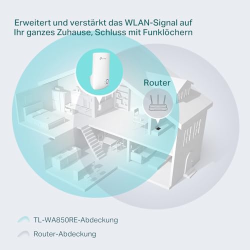 TP-Link TL-WA850RE WLAN Verstärker Repeater(300 Mbit/s, WLAN Verstärker, App Steuerung, Ethernet-Port, WPS, AP Modus, LED abschaltbar, kompatibel zu Allen WLAN Geräten) weiß