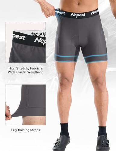 Nepest Masculino Roupa Íntima Para Ciclismo, Shorts, Acolchoamento 4D, Respirável, Leve, Elástica, P