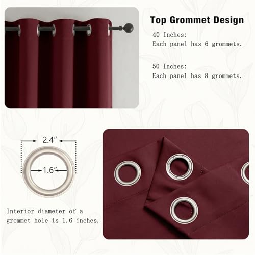 Image of Simplebrand Burgundy Window Valance for Kitchen 14 Inches Long 2 Panels Set, Room Darkening Valance Curtains for Living Room, Grommet Short Privacy Kitchen Curtains for Bedroom Kids Room, 40Wx14L