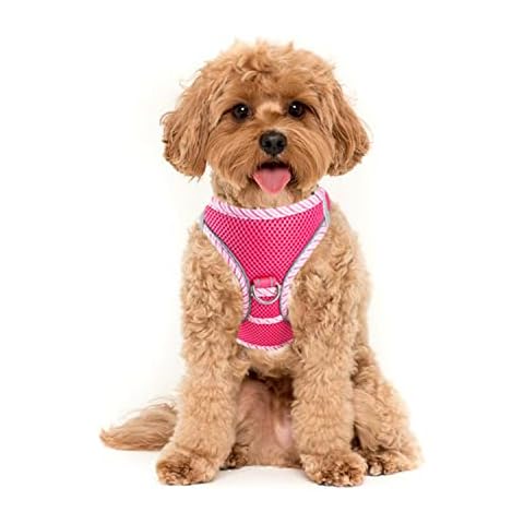 YUDOTE Step-in Reflective Harness Easy-on Easy-off 2-Layer Soft Mesh Vest with ID Tag Holder for Small Puppies,Cats Daily Use,XS,Hot Pink Cover