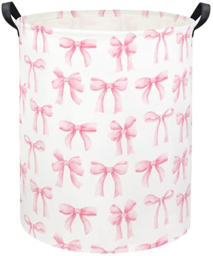 Image of Baby Laundry Basket Kids Hamper Toy Storage Bin for Boys Room Decor Baby Nursery Hamper Gift Baskets for Bedroom Bathroom(Bowknot)