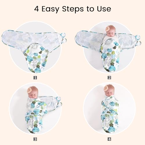 Image of david's kids 100% Cotton 3 Pack Baby Swaddle Wrap for 0-3 Months, Soft Breathable Swaddle Blanket for Newborn Infant, Adjustable Baby Wrap for Boys Girls, Newborn Essentials, Leaf