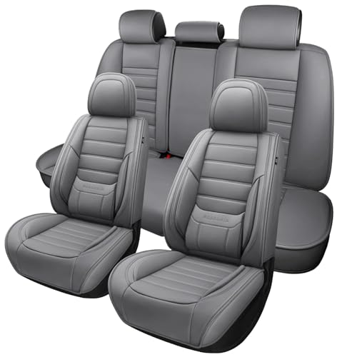 Image of MINGBRON Leather Car Seat Covers,Car Seat Covers Full Set,Automotive Seat Covers 5 Seats,Fit for Most Cars SUV and Most Sedans Grey