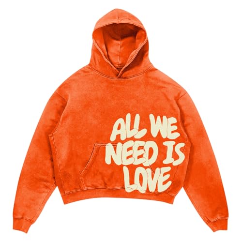 Genérico Sudadera con Capucha para Hombre All We Need is Love Letter Print Hoody Hombres Sudaderas de Manga Larga Hip Hop Ropa Calle Gran tamaño Harajuku Anime Y2k