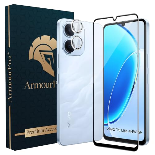 Image of ArmourPro Edge to Edge Tempered Glass for Vivo T5 Lite with Silver Camera Ring Guard, 9H Screen Protector, Anti-Scratch, Anti-Fingerprint, Bubble-Free Installation Kit