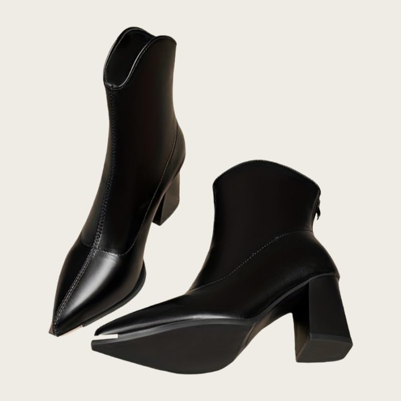 Women's warm pointed-toe short boots. Solid color design. Rubber sole for anti-slip. Heightening effect.