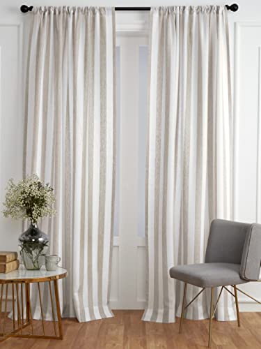 Solino Home Summer Linen Curtain – 52 X 96 Inch Natural And White Cabana Stripe Curtain – Lightweight Rod Pocket Curtain – European Flax, 100% Pure Natural Fabric Window Panel – Handcrafted #TOP3