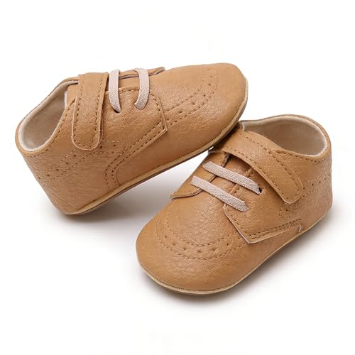Image of SOFMUO Baby Boys Girls High Top Ankle PU Leather Sneakers Soft Rubber Sole Infant Moccasins Newborn Oxford Loafers Anti-Slip Toddler Wedding Uniform Dress Shoes