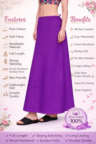 Image of CITIX Pure Cotton Petticoat for Woman Saree | Adujastable Drawstring Waist