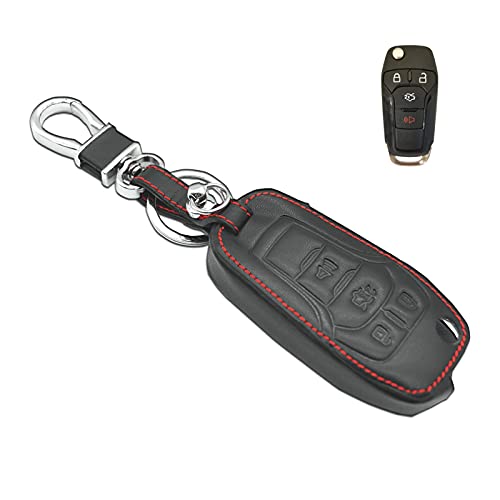 Mechcos Compatible With Fit For 2013 2014 2015 2016 Ford Fusion N5F-A08Taa 164-R7986 3248-A08Taa 4-Buttons Folding Flip Leather Keyless Entry Remote Control Key Fob Cover Jacket Case Protector Shell #TOP12