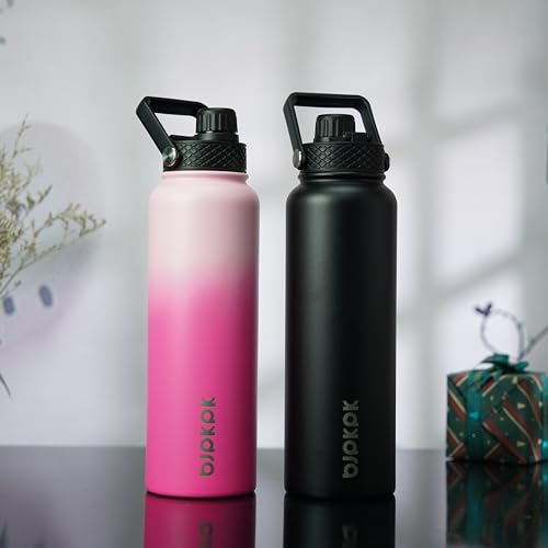 Image of BJPKPK 2 Pack 40oz Insulated Water Bottles with Straw Lids, Stainless Steel