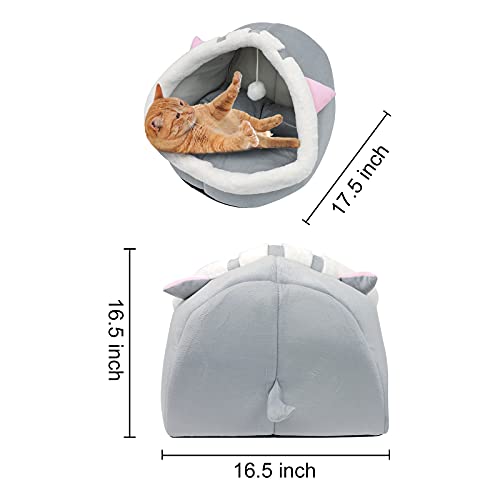 Andiker Cat Beds For Indoor Cats, Semi-Enclosed Cat Cave Bed With A Plush Ball Large Space For Cats To Sleep Soft And Comfortable Covered Cat Bed With A Washable And Detachable Mat (L, Grey) #TOP5