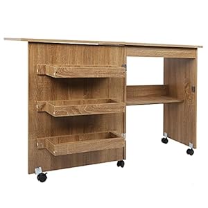 Klappbarer Nähtisch Nähtisch Klappbarer Bastelwagen Holztisch mit Ablagefächern Feststellbare Rollen Braun