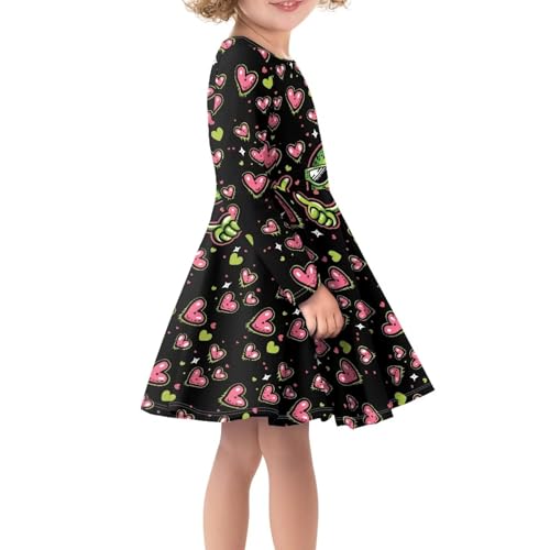 TODIYADDU Girl Dresses Skater Dress for Little Girls Trendy Midi Dresses with Long Sleeves Twirly A-Line Toddler Girl Clothes4