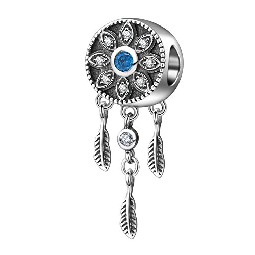 SOUKISS Dream Catcher Charms 925 Sterling Silver Crystal Pendant Feather Flower Bead for European Bracelet Necklace (Antique)