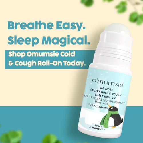 Image of Omumsie Natural Cold Relief Roll-On for Babies & Kids | Herbal Nasal Decongestant with Eucalyptus, Peppermint & Thymol | Eases Stuffy Nose, Cough & Congestion | Baby-Safe & Easy-to-Use (50ml)