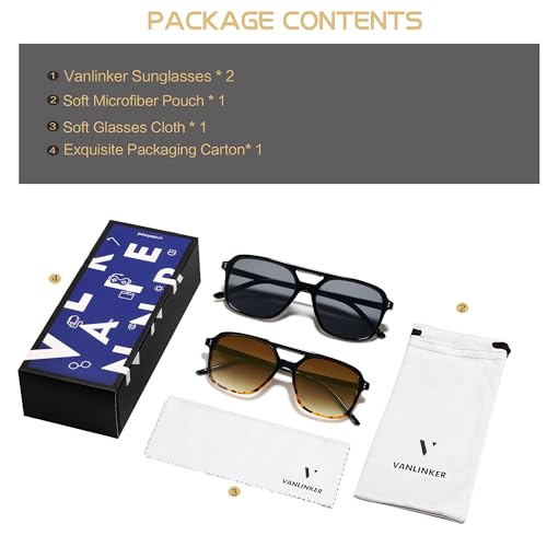 Image of VANLINKER Retro Vintage 70s Square Aviator sunglasses for women men VL9611X
