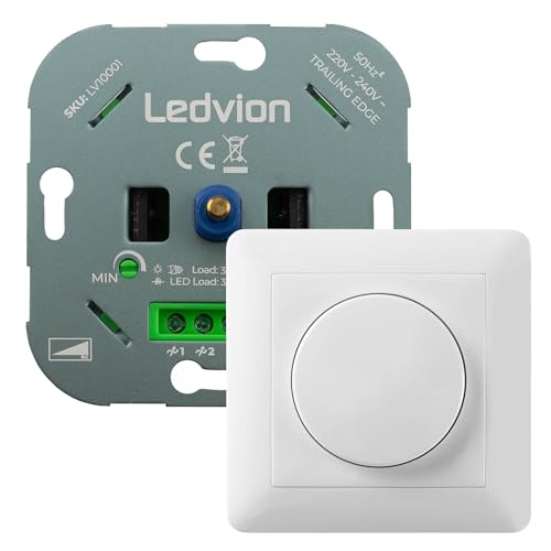 Ledvion - Variateur LED, 3-250 Watts, Inclus Plaque Blanche, Variateur Universel LED, Interrupteur Variateur