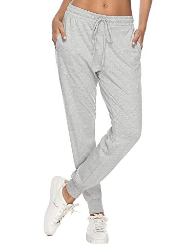 Hawiton Women Active Pants Drawstring Yoga Jogger Workout Sportwear Sweatpants with Pockets Grey