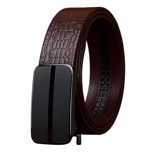 Automatic Buckle Dress Ratchet Belts for Men, Adjustable Genuine Leather Belt with Crocodile Pattern,A Brown,105CM/41.3''