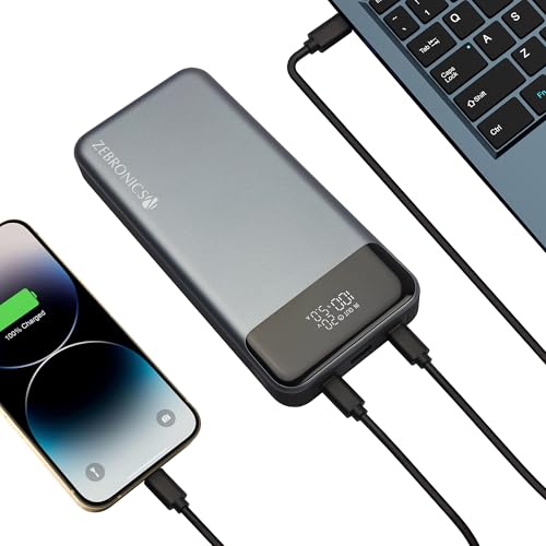 ZEBRONICS EnergiPOD 27R3 Power Bank, 27000 mAh, 100W, PD 3.0 Type C, Rapid Charging, Outputs - Dual Type C | USB A, LED Display, Auto Protections, Flight Friendly, Made in India (Black+Grey)