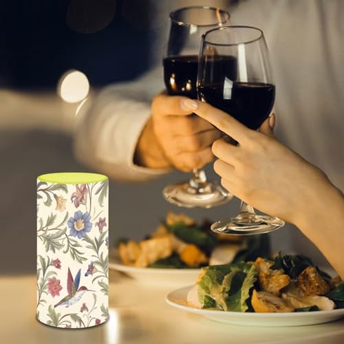 Image of Poceacles Retro Floral Hummingbird Cream White Flameless LED Candle Battery Powered Votive Lights Realistic Pillar Candle Decorative Tea Lights for Home Party Indoor Outdoor Decor
