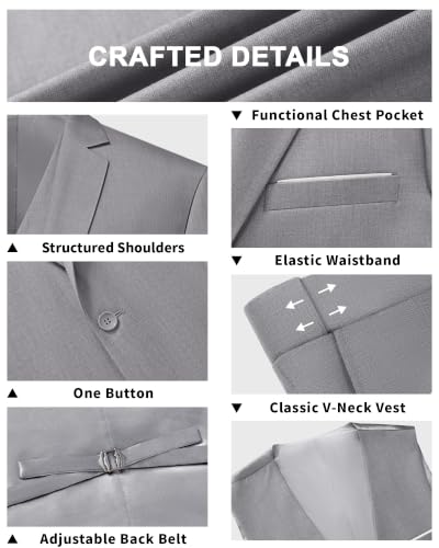 Image of LUPURTY Men's 3 Piece Suit, One Button Slim Fit Tuxedo | Includes Bow Tie, Jacket Vest & Pants, Single Breasted, Wrinkle Resistant, Ideal for Wedding Prom & Business Formal Events