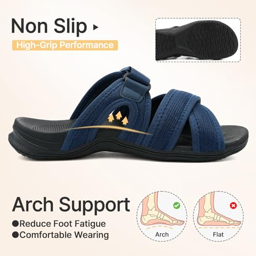 Image of UBFEN Womens Walking Slides Sandals Comfortable | Soft Cushion Footbed, Lightweight Casual, Adjustable Strap, Outdoor, Orthopedic Arch Support