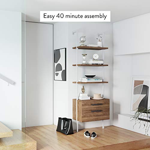 Nathan James Theo Industrial Bookshelf With Wood Drawers And Matte Steel Frame, 3-Shelf, Oak/White #TOP6