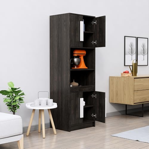 Image of Bniture Multipurpose Crockery Cabinet | Engineered Wood Kitchen Cabinet Modern with 4 Doors and Open Shelves | Crockery Unit for Dining Area | Kitchen Crockery Cabinet for Home | Flower Wenge