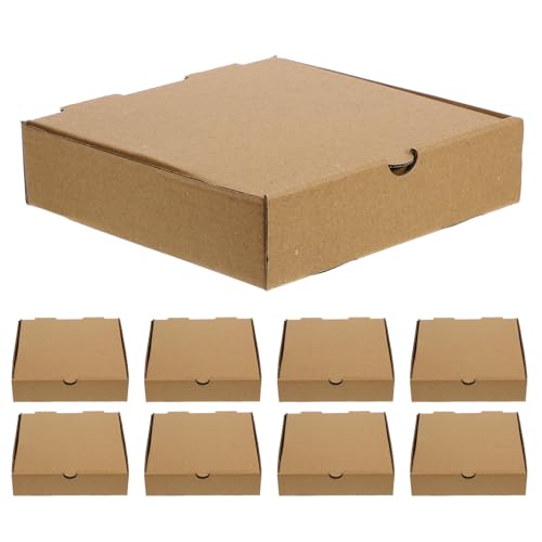 GRADENEVE 10 Cajas de Pizza de Cartón Kraft 16X16X4 CM Cajas para Envolver Pizza Pequeñas Resistentes para Comida para Llevar y Fiestas Envases Desechables Individuales