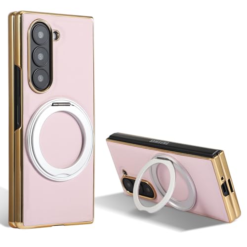 Coque Samsung Galaxy Z Fold 4 rose à rabat avec anneau de support intégré