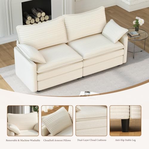 Image of Vesgantti 74 inch Loveseat Sectional Modular Couch, Comfy Cloud Sofa, Beige