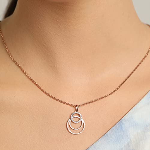 Image of Clara 925 Sterling Silver Irina Pendant Earring Chain Jewellery Set | Rose Gold Rhodium Plated, Swiss Zirconia | Gift for Women & Girls