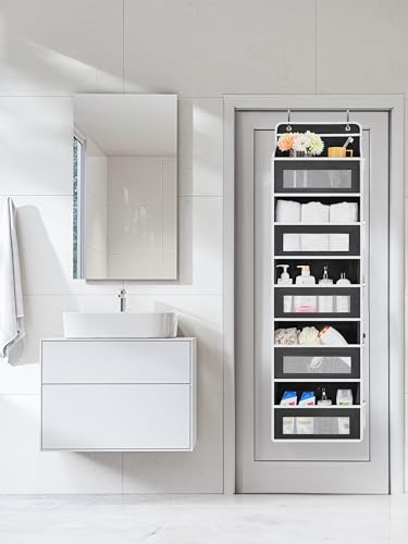 JARLINK 2 Pack Over The Door Organizer Storage, 5 Shelf Hanging Door Organizer with 5 Large Capacity Pockets, Anti Tilt 44 lb Load Behind Door Storage for Bedroom, Bathroom, Pantry, Nursery, (Black)