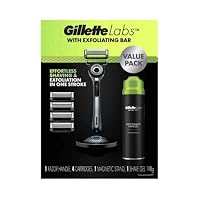 Gillette Labs Exfoliating Razor with Magnetic Stand + 4 Blade Refills + Shaving Gel