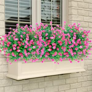 Binduo 10Pcs Artificial Plants & Flowers Outdoor Pink Fake Fall Flowers Uv Resistant Faux Plastic Plant For Home Kitchen Porch Yard Stairs Wedding Windows Fall Decor #TOP4